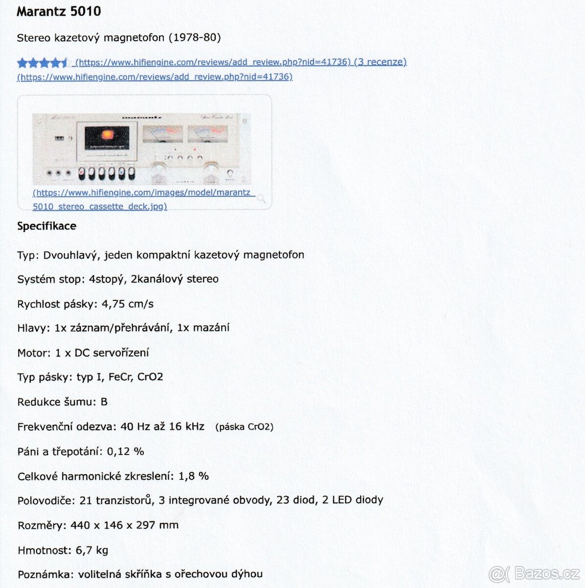 Prodám stereo tape deck Marantz 5010 - 3