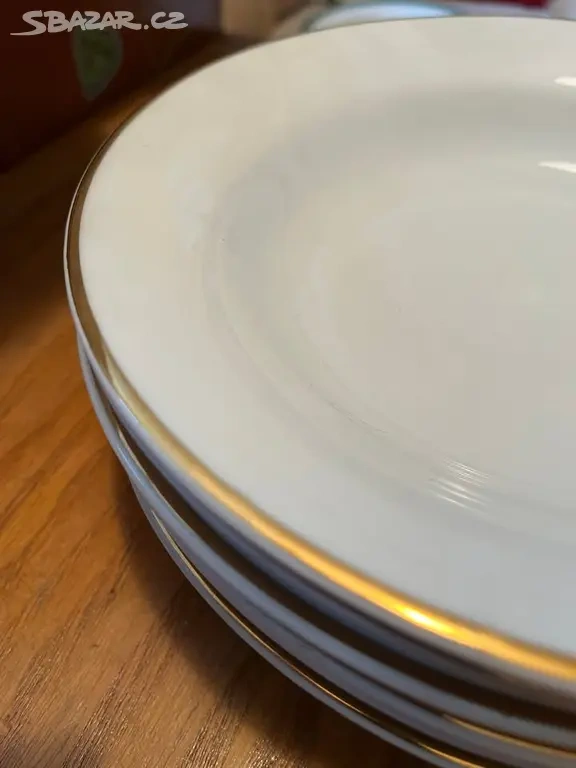Hluboké retro talíře (sada 6ks, slabý zlatý okraj) - 3