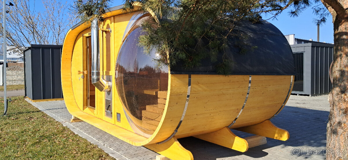 Venkovní oválná sauna s panoramatickým oknem s odpočívárnou - 3