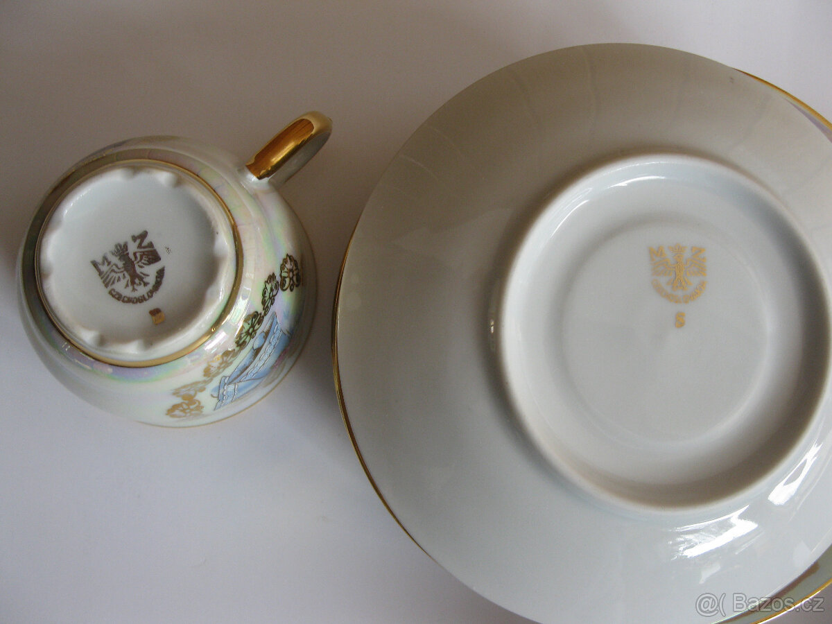 retro vánoční kávová souprava perleťová český porcelán - 3