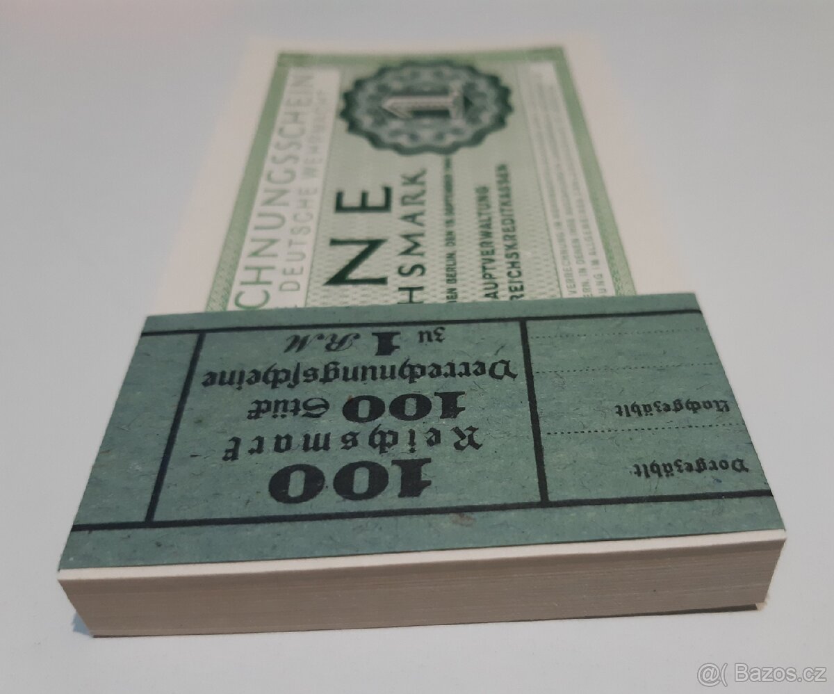 100 ks balíček Wehrmacht 1 Reichsmark 1944,UNC - 3