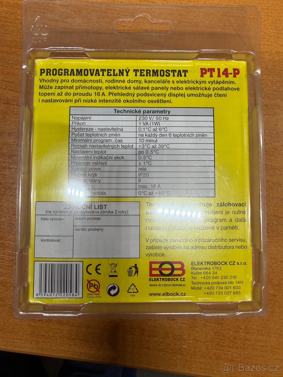 Pokojový termostat Elektrobock PT14-P - 3