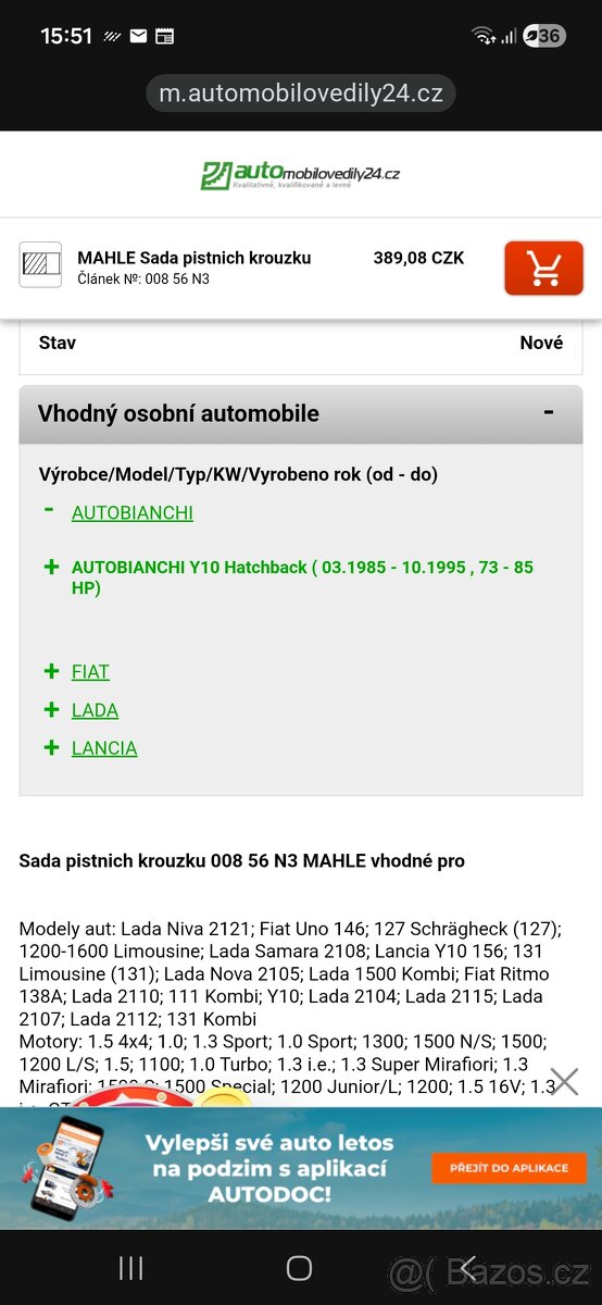 Prodám sadu pístních kroužků na Fiat;Lancia;Lada - 3