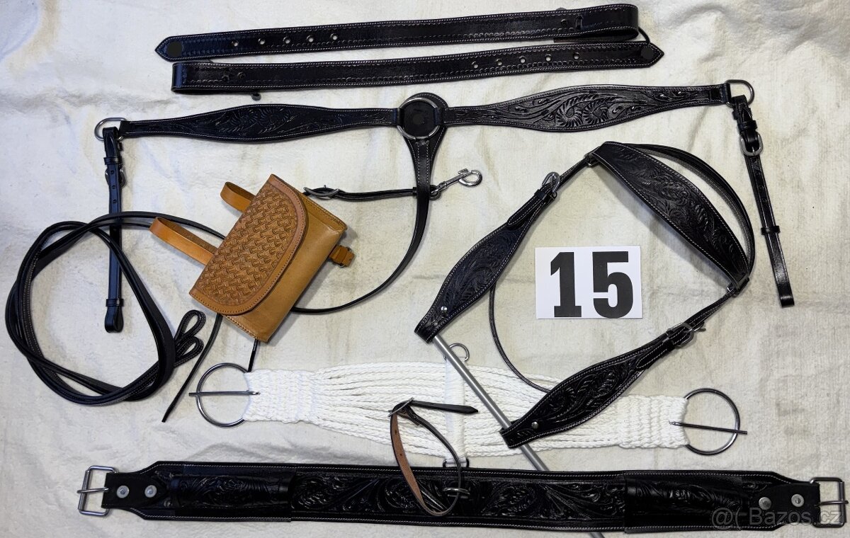 Westernový sedlový komplet 15) černé Floral - 3