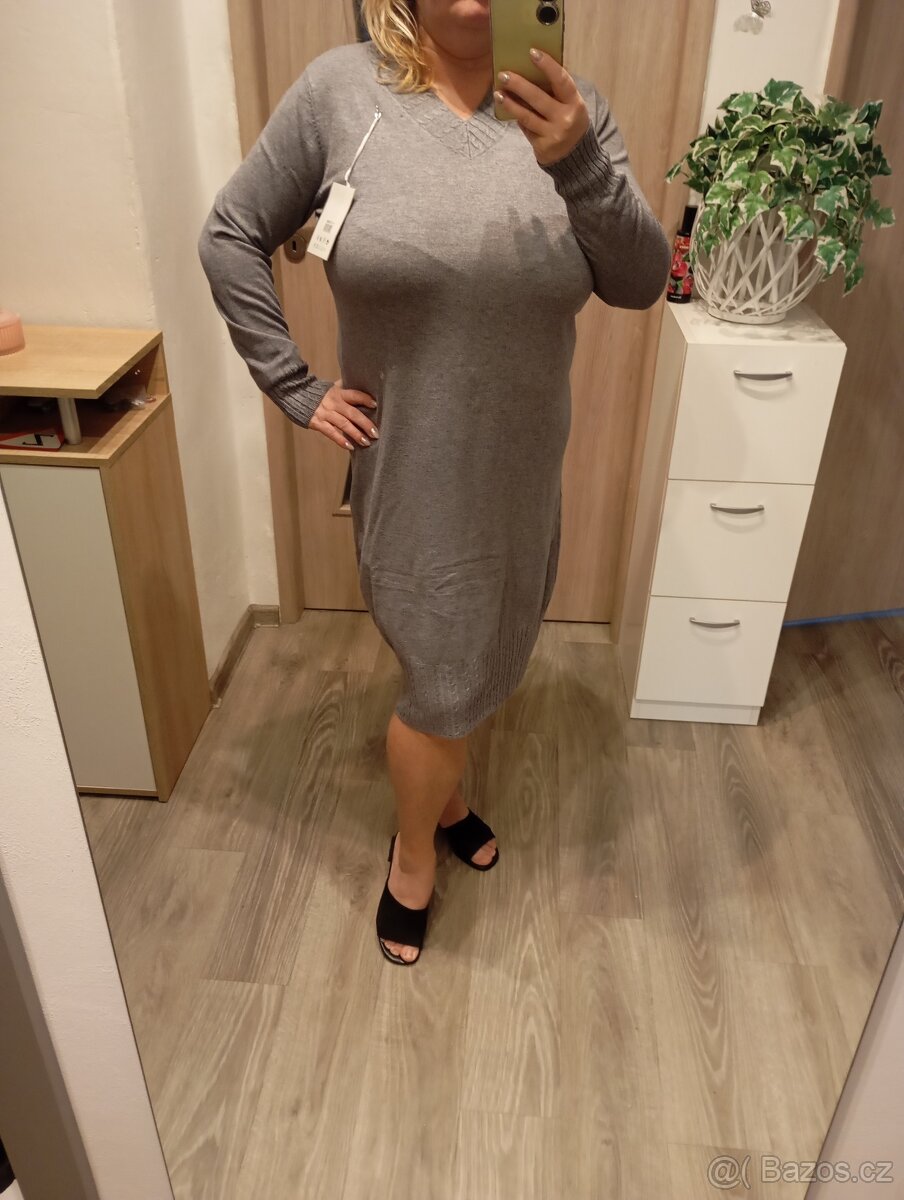 Šaty šedé úpletové - 3