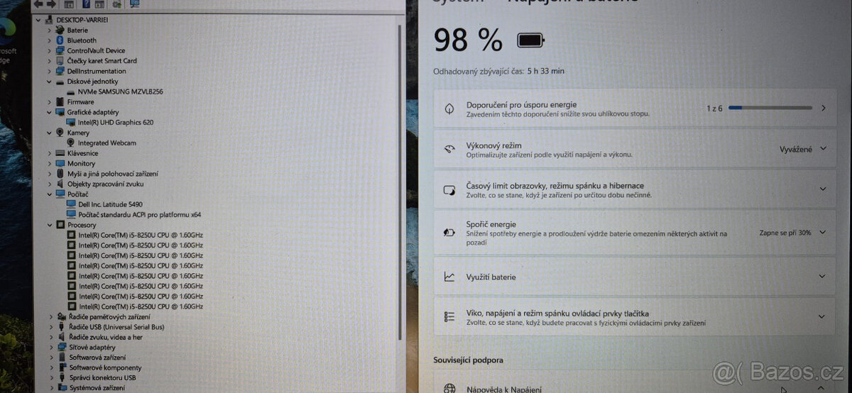 Dell, i5-8250u 4/8x 3,40GHZ, 12GB DDR4, 256GB SSD, bat. 5h. - 3