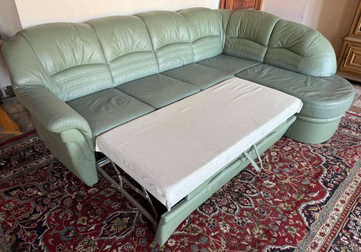 Rohová kožená rozkládací sedačka,6740 - 3