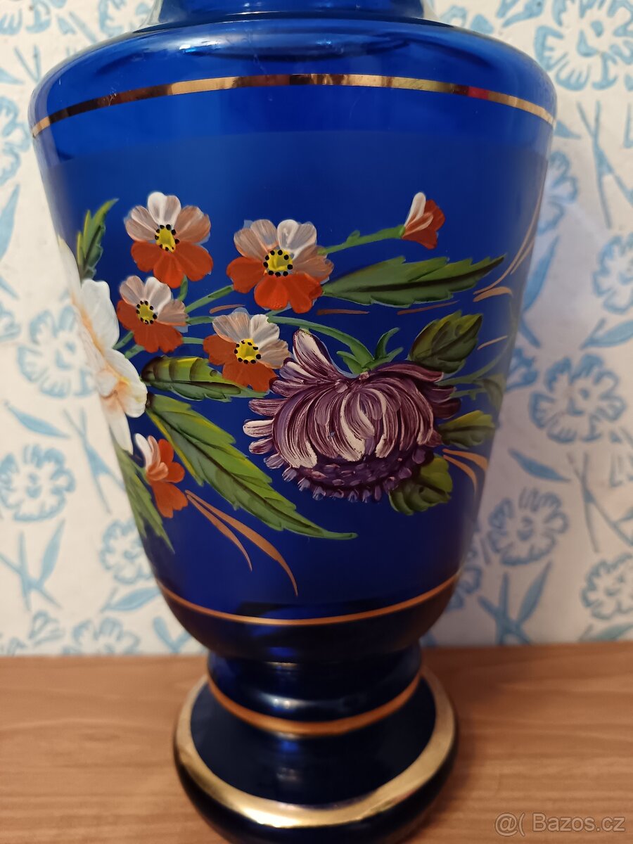 Modrá skleněná váza květinová - 3