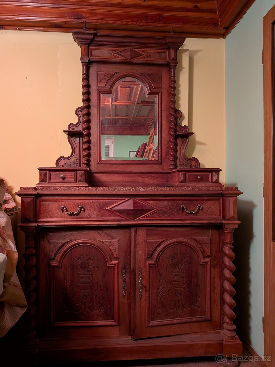 Starožitná skříň,komoda se zrcadlem - 3