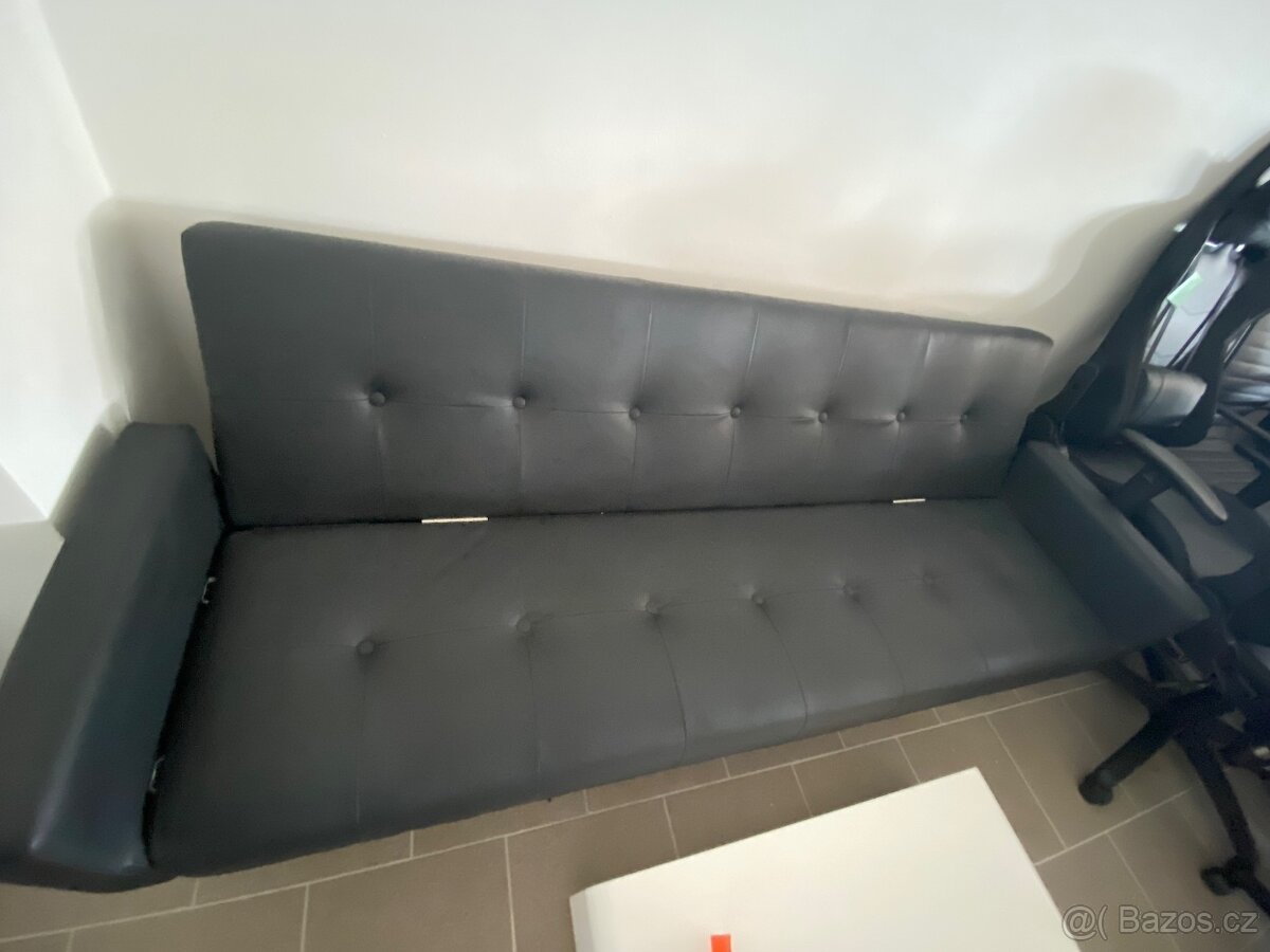Kožená rozkládací pohovka YALE, černá - 3