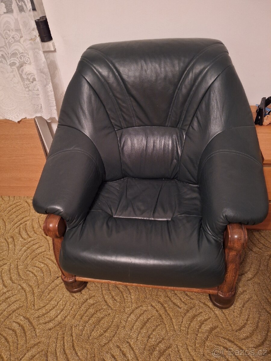 Dubová rustikální kožená sedací souprava - 3