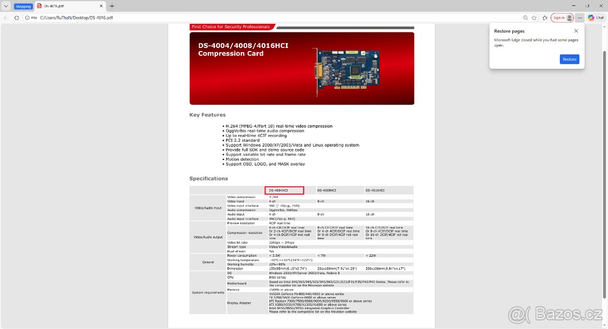 Hykvision DS-4004HCI grabovaci / kamerovy system karta - 3