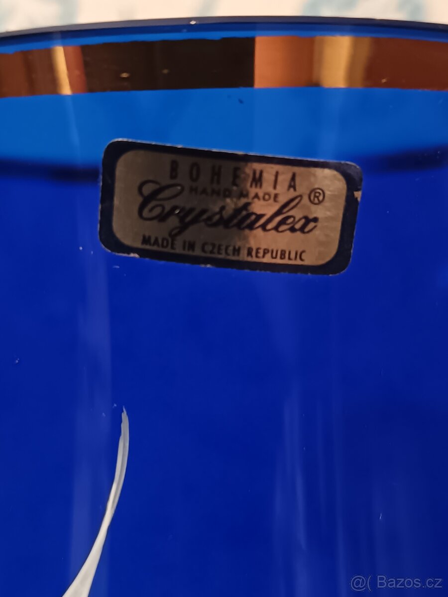 Modrá váza s kytkami bohemia krystal - 3