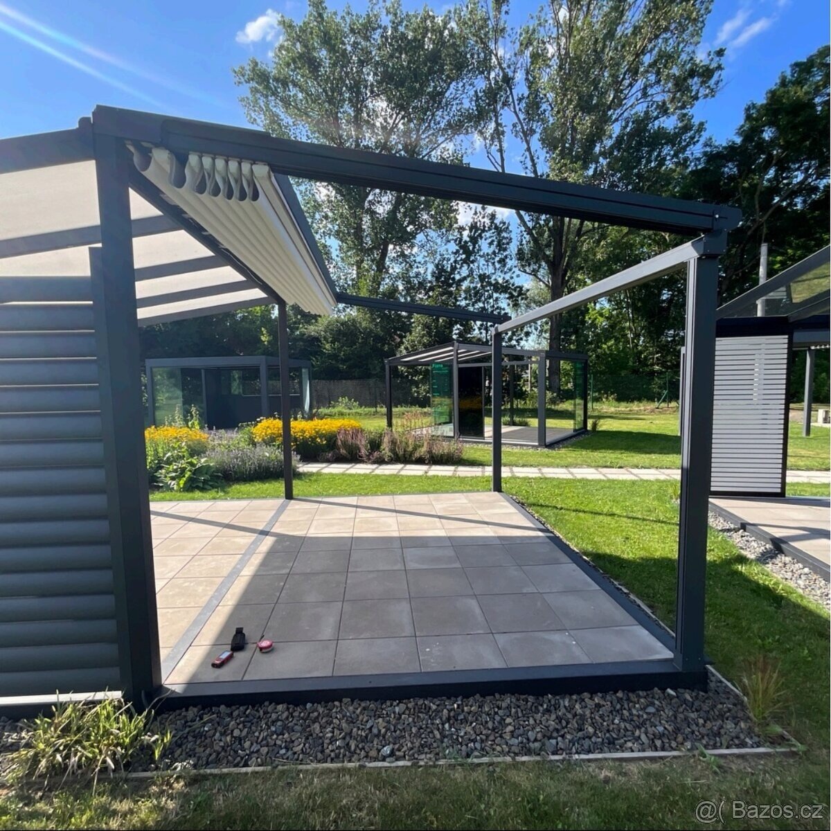 Pergola s motorem a stahovací PVC plachtou - 4×3 m - 3