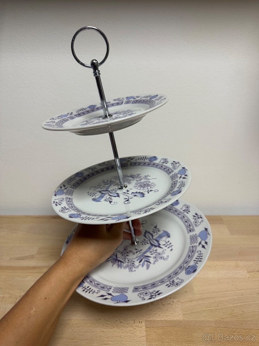 Porcelánový etazér, patrový talíř, cibulák - 3