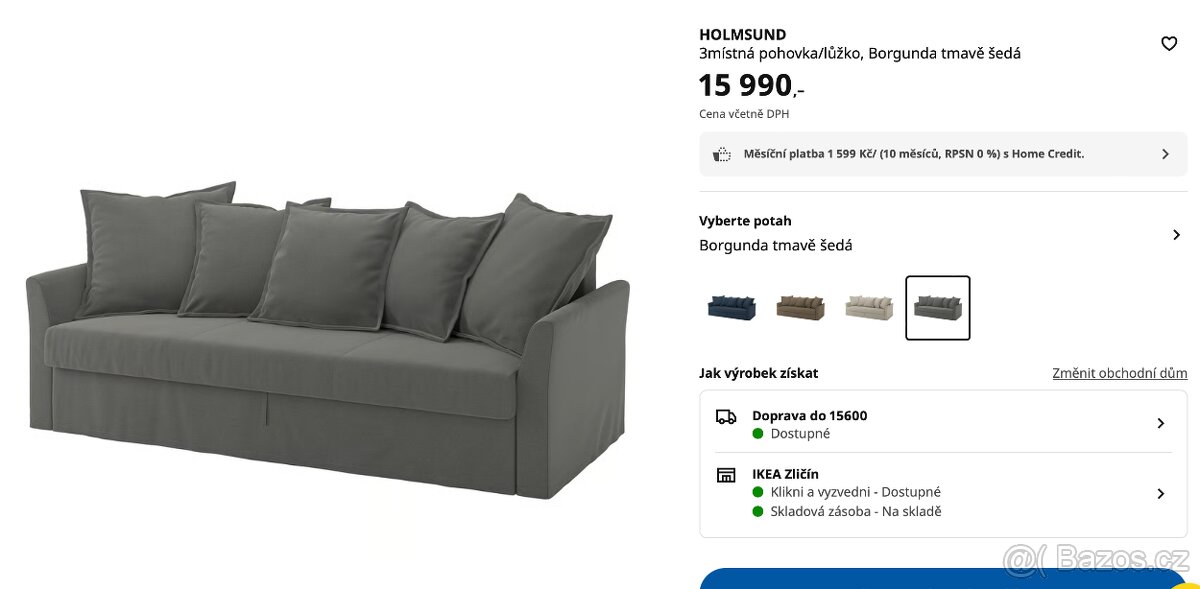 ROZKLÁDACÍ POHOVKA HOLMSUND IKEA ŠEDÁ - 3