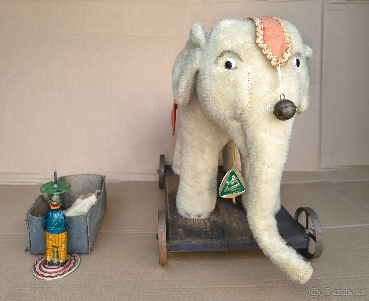 Steiff elephant + plechová postavička - 3