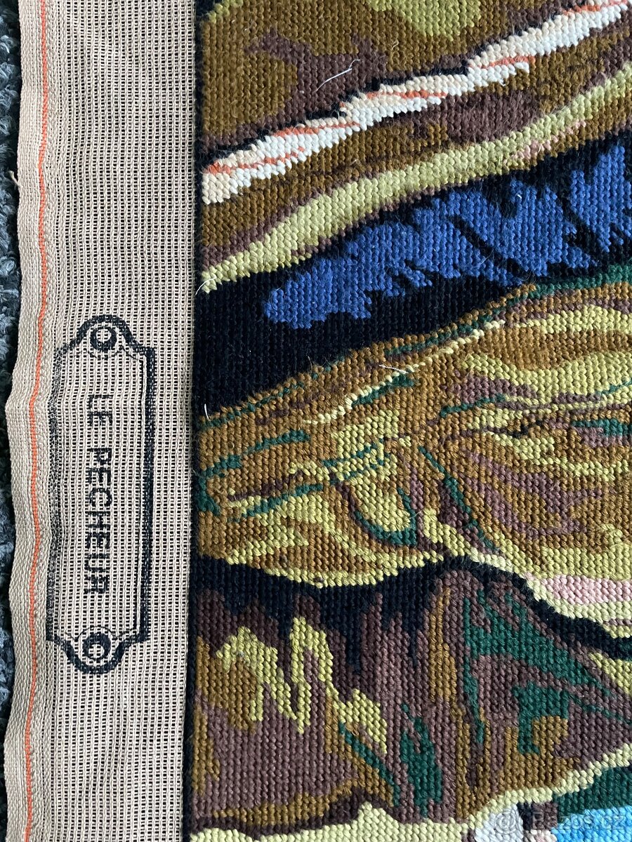 Velký vyšíváný obraz s rybářem - 3