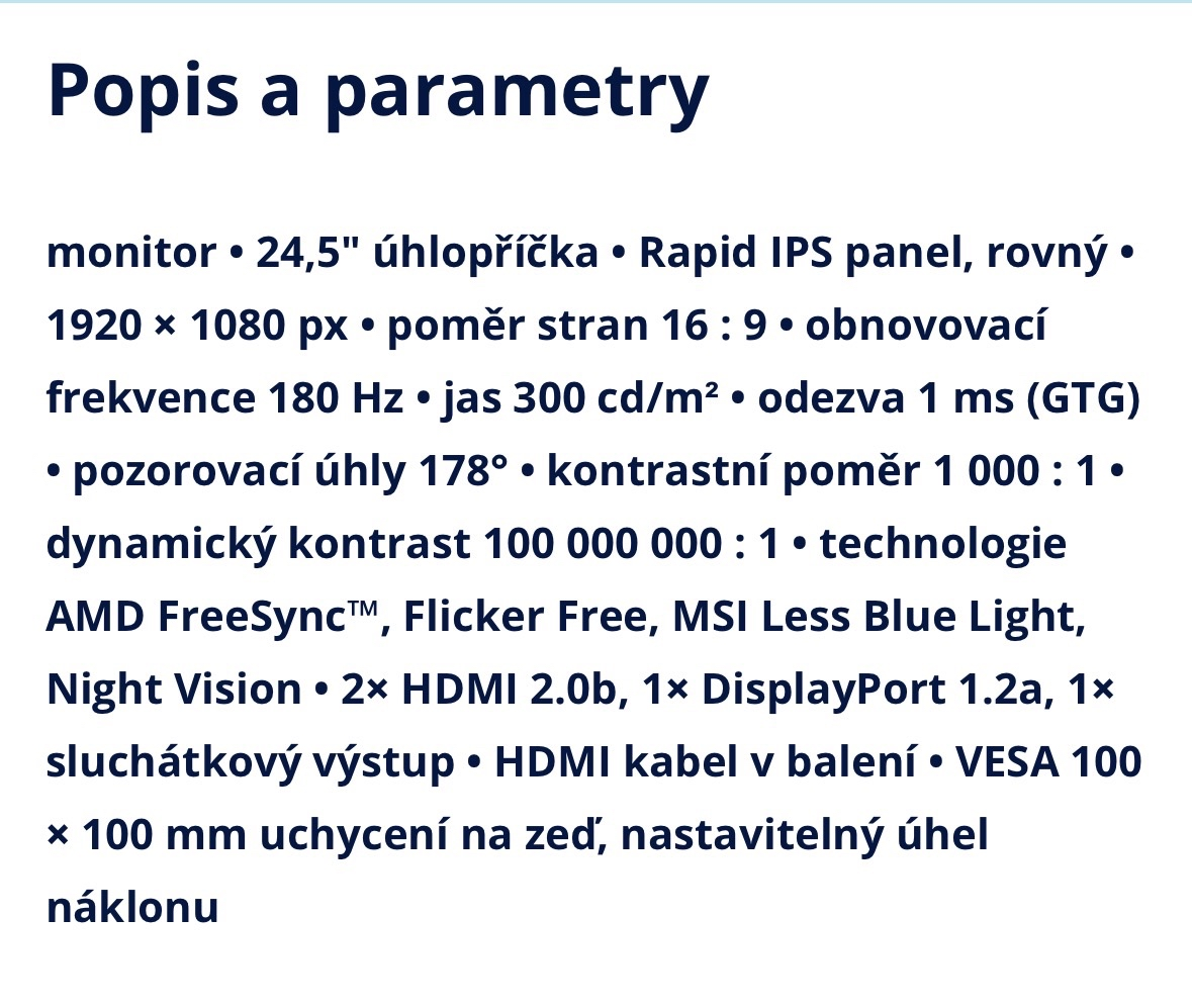 MONITOR - MSI 24,5” 180hz - 3