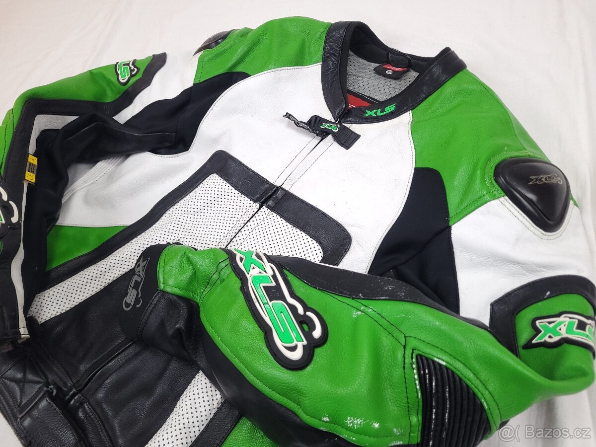 XLS GREEN dvojdielna pánska kožená moto kombinéza 52 L - 3