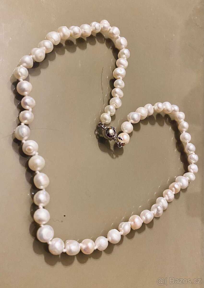 Náhrdelník z pravých bílých perel 7-8 mm - 3