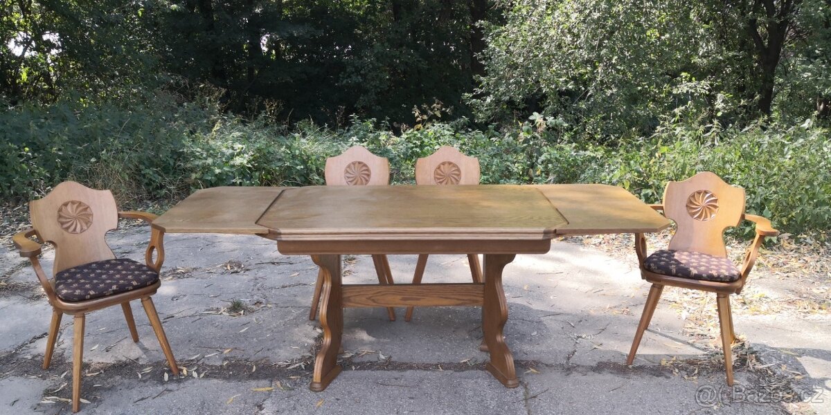 Masivní rozkládací stůl+4 ks židlí - 3