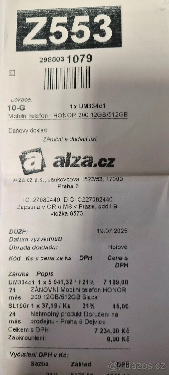 Honor 200 12/512GB Black, Top stav, záruka 15 měsíců,komplet - 3