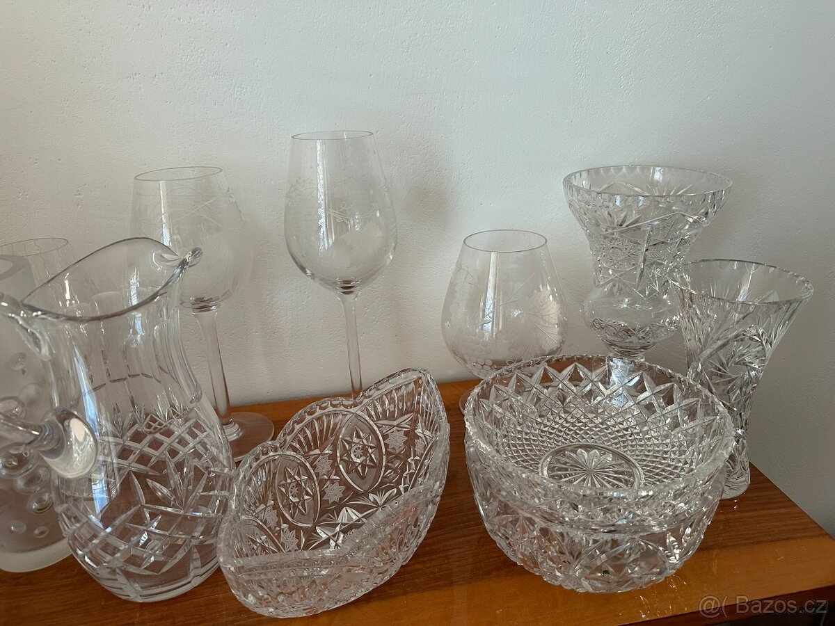 Broušené sklo, celé sady, skleničky, vázy - 3