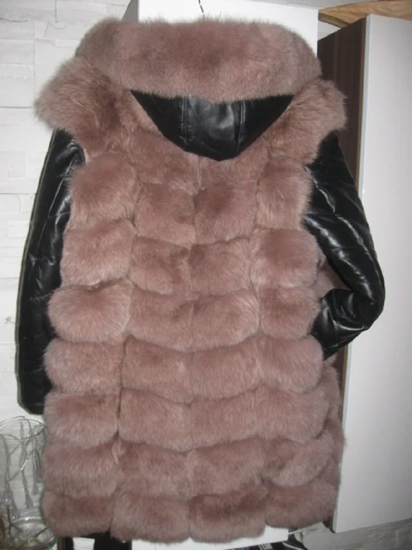 nový kožešinový kožený kabát 2V1 vel.M/L dusty pink - 3