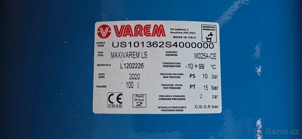 Nová tlaková nádoba 100L Varem - 3