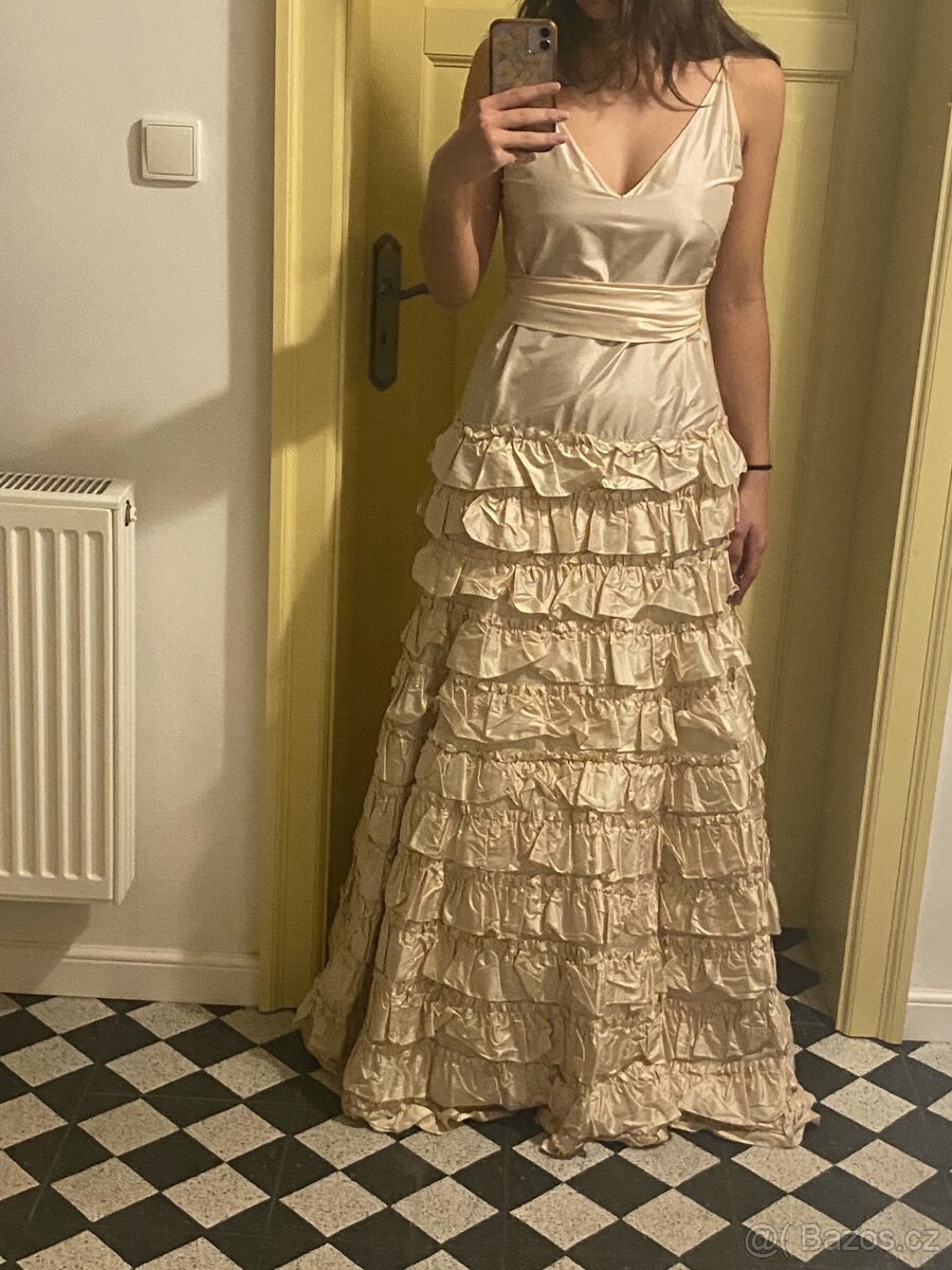Nové společenské slavnostní svatební hedvábné luxusní šaty - 3