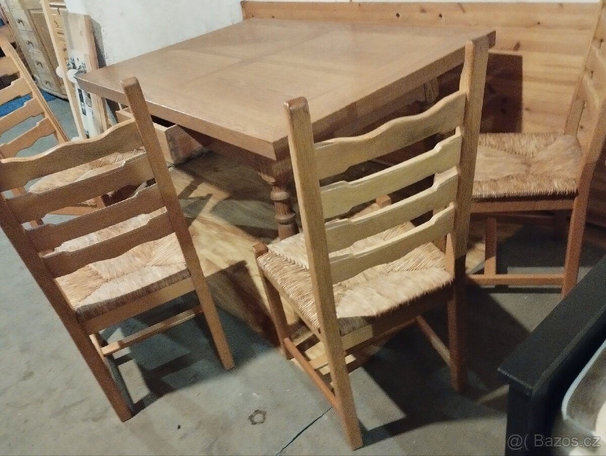 Masivní dubový stůl se šuplikem a 6 židlí - 3