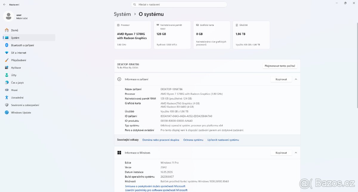 MiniPC ITX - AMD Ryzen 5700G / 128GB RAM / 2TB SSD - 3