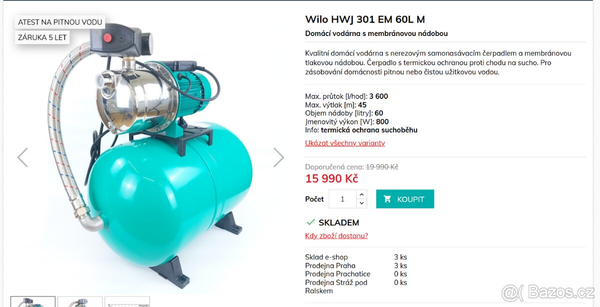 Čerpadlo Wilo Jet WJ 301 X EM H.T. s membránovou nádobou - 3