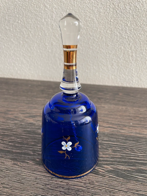 Křišťálový, kobaltově modrý, skleněný zvoneček - 3