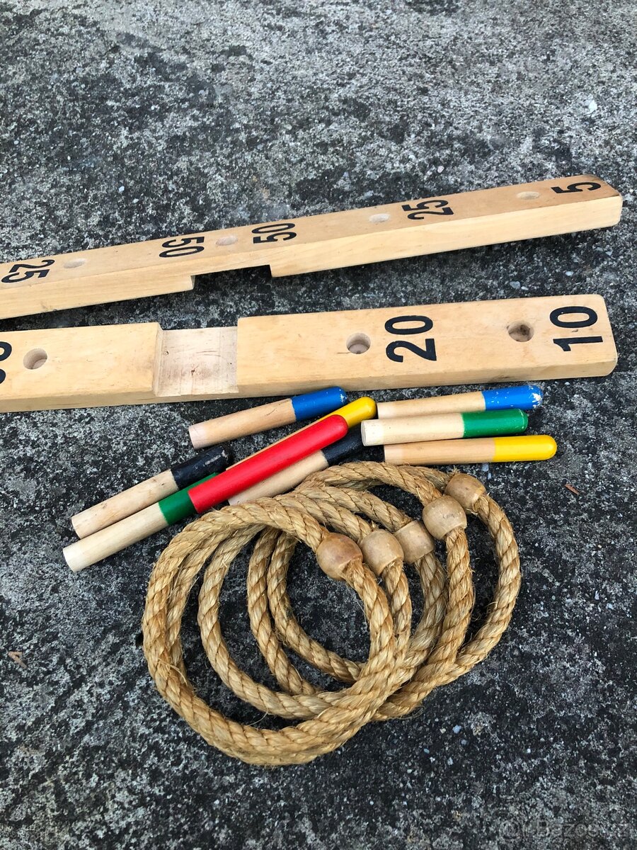 Dřevěná házecí hra – provázkové kruhy, super na zahradu - 3