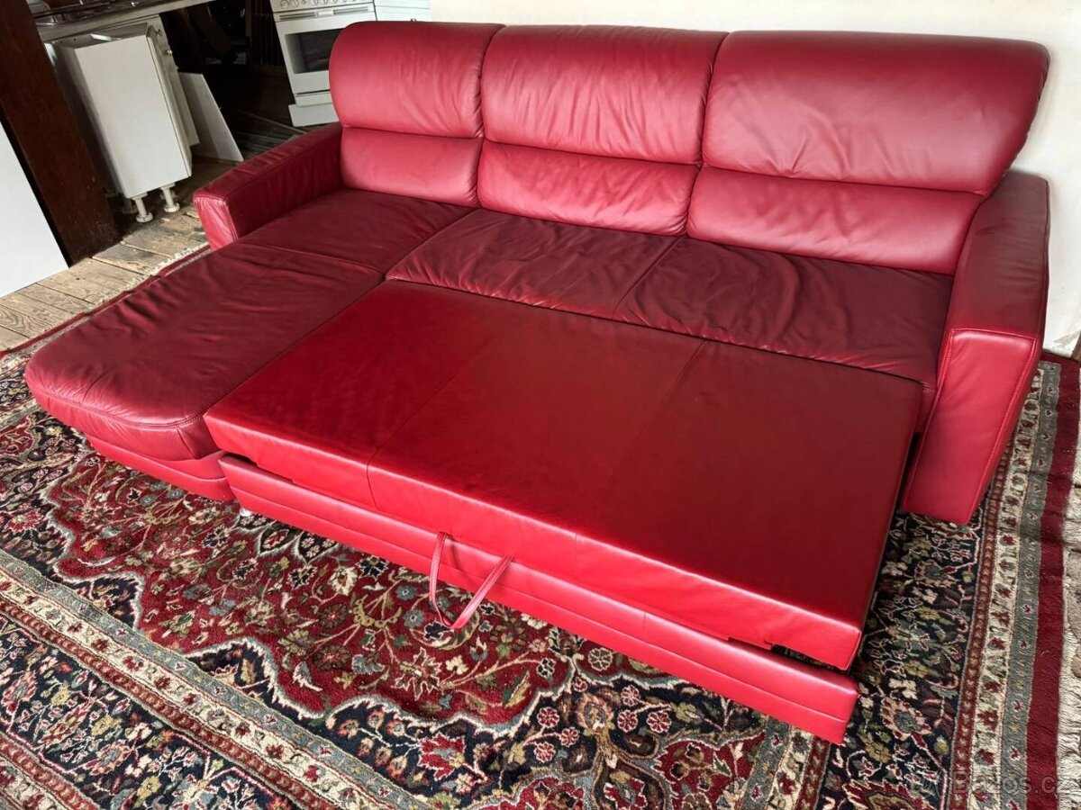 Rohová rozkládací kožená sedačka, 5276 - 3