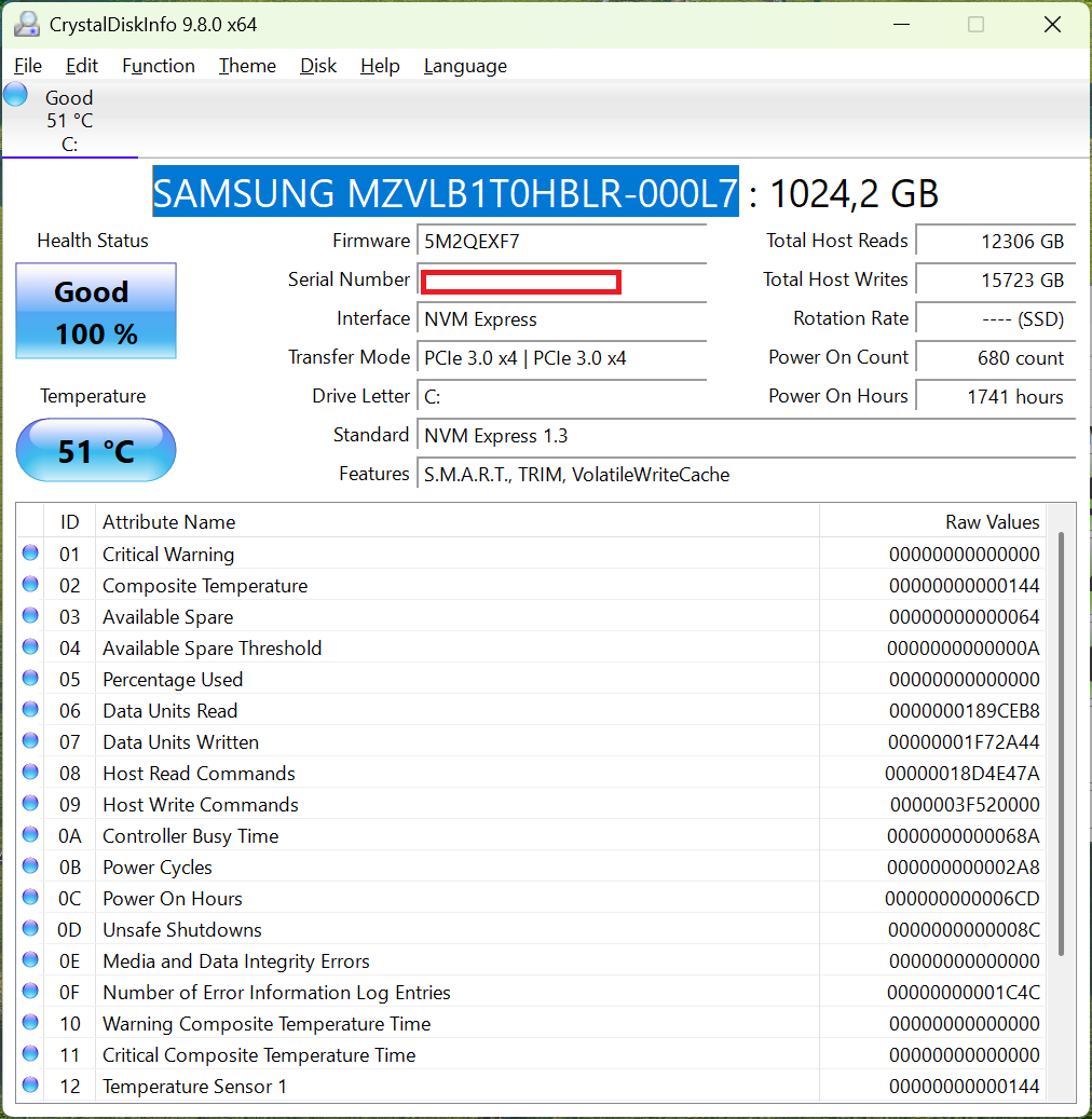 Použitý M.2 NVMe SSD disk Samsung PM981a (970 EVO Plus) 1TB - 3
