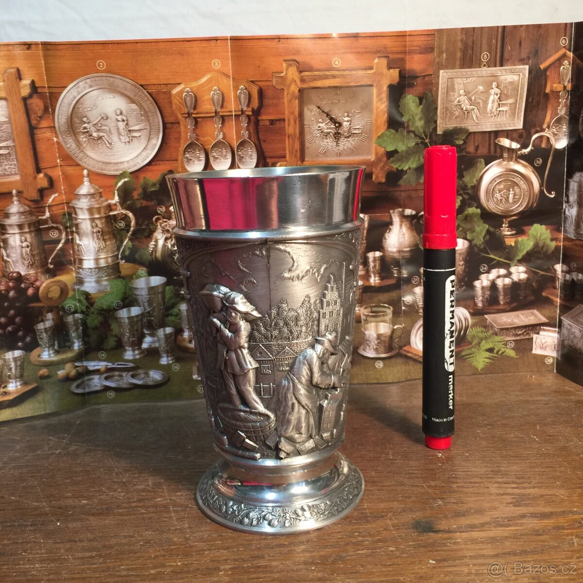Cínový pohár pivní velká sklenice z cínu punc certifikát - 3