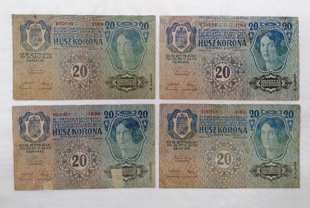 Zwanzig Kronen,20korun Rakouské Německo 1913 oběh - 3