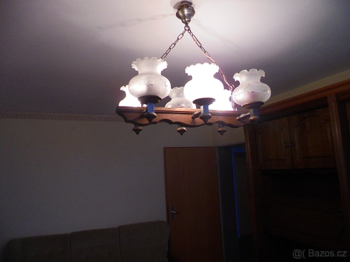 dřevěný, 6 ramený lustr - 3