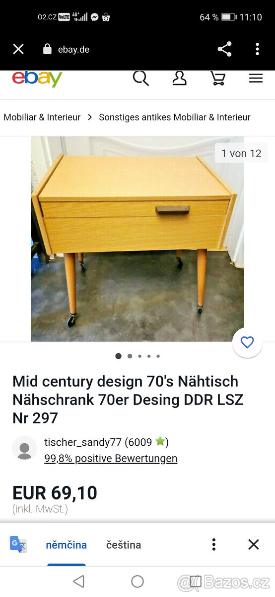 Retro dětská dřevěná šperkovnice na kolečkách 70 léta - 3