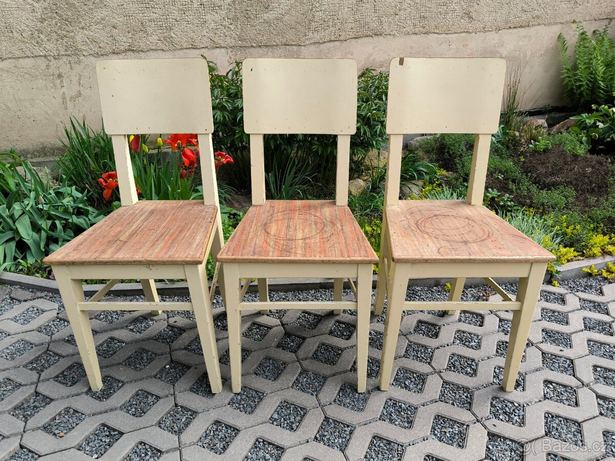 Starožitné kuchyňské selské židle - 30. léta - 3