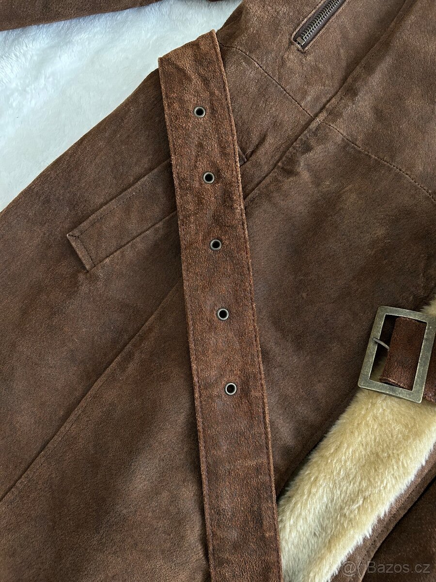 Hnědý kožený kabát vintage XL - 3
