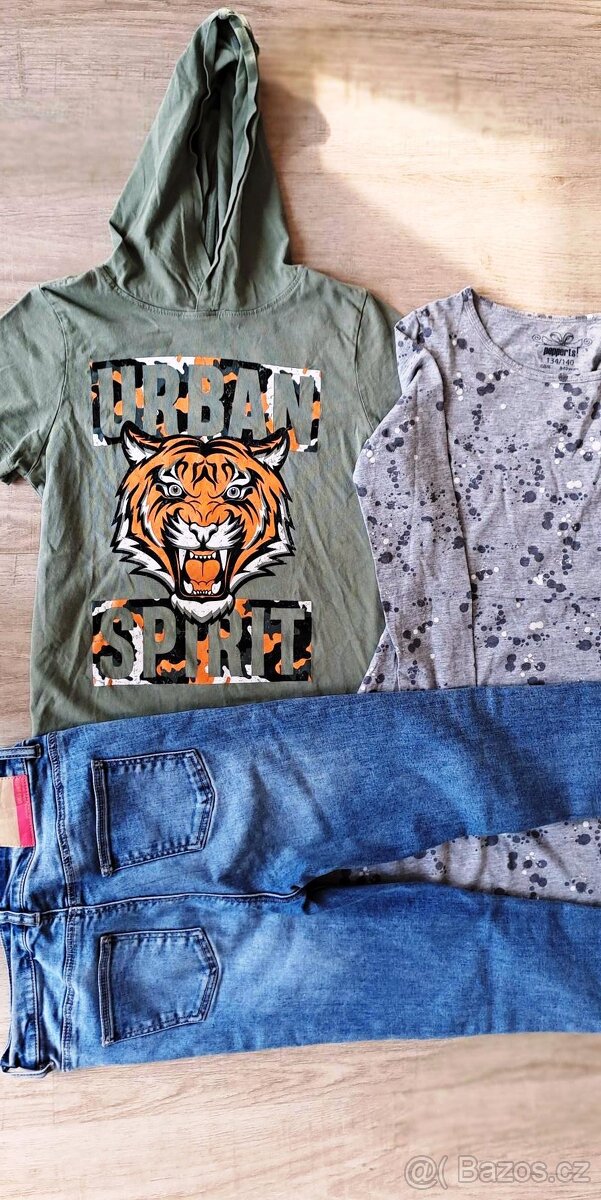 Dívčí džíny 140, šaty, triko s kapucou - 3