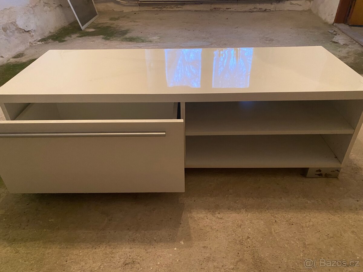 Televizní stolek lesklý bílý - 3