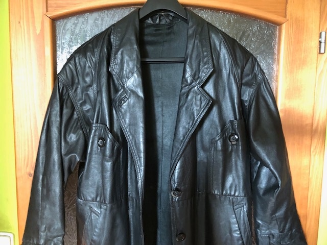 dámský kožený černý dlouhý kabát - 3