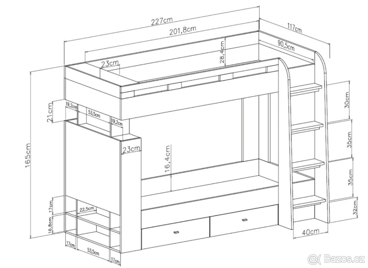 Patrová postel se zásuvkami Tablo - 3