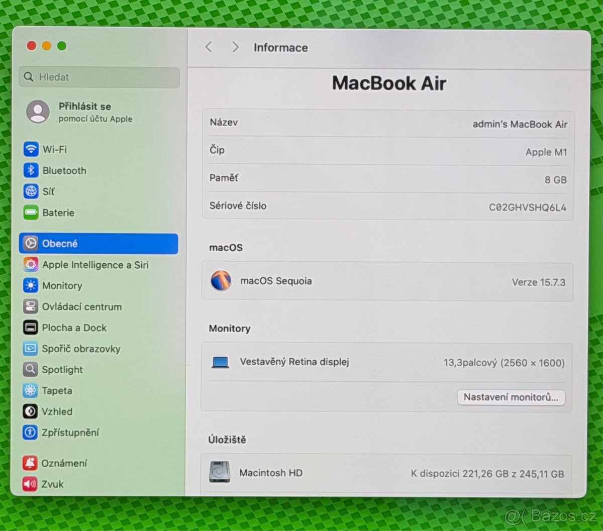 MacBook Air 13” 2020 /8GB RAM/M1/256GB SSD/Záruka - 3