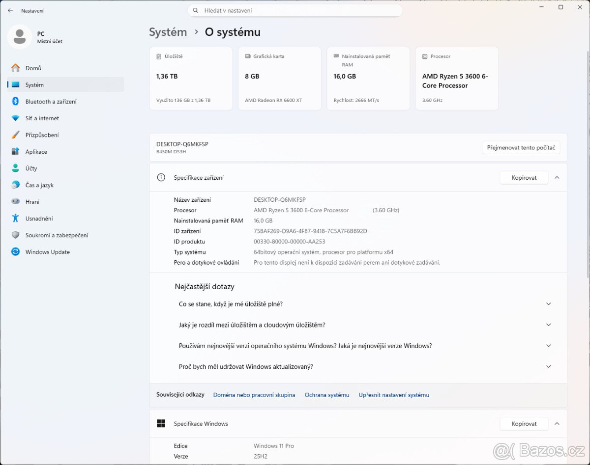 Herni PC - Ryzen 3600, 16GB RAM, NVME+HDD, 6600XT, WIN11 - 3